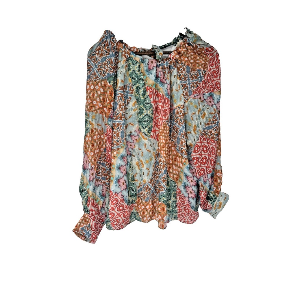 Sundance Marie Oliver Multicolor "Caprice Blouse" Size M $268 Silk patchwork